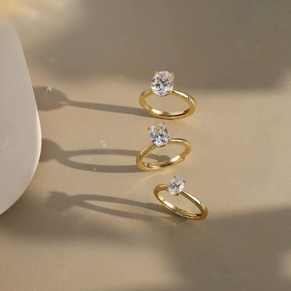 5A CZ Oval Engagement Ring, Adjustable Solitaire Ring | 1CT Wedding Promise Ring - Picture 3 of 7